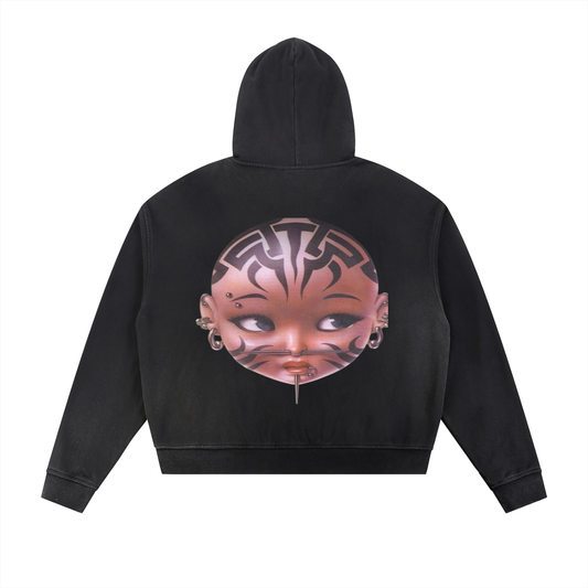 big baby Sun Fade Frayed Raw Edge Fleece Zip Hoodie