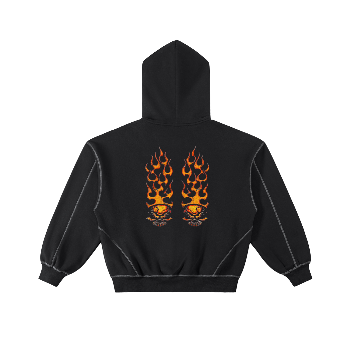Contrast-Stitched Boxy Fleece Zip Hoodie