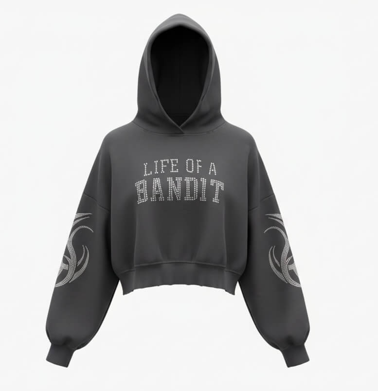 Bandits Outlaws™ Bella Star 370G Rhinestone Crop Hoodie