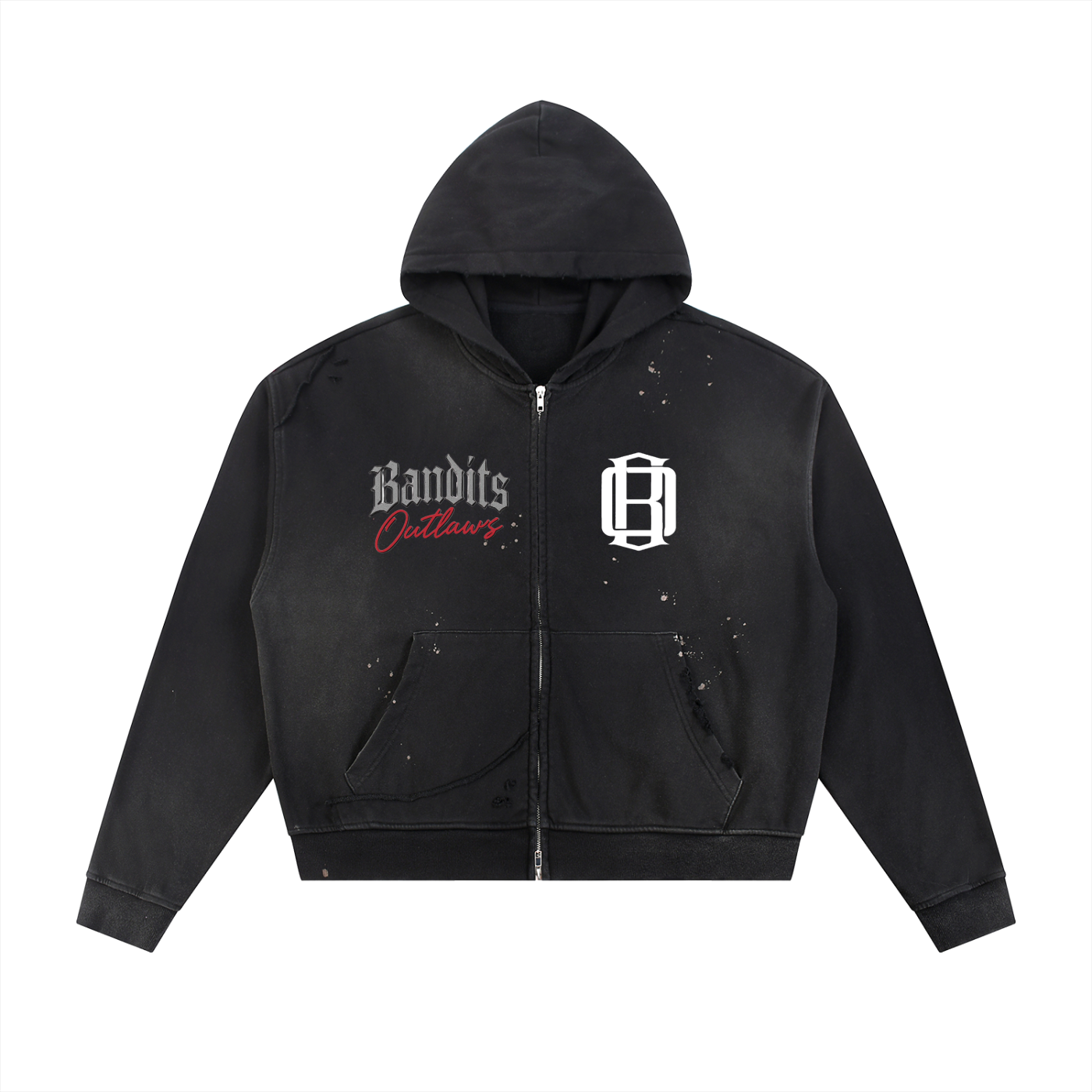 big baby Sun Fade Frayed Raw Edge Fleece Zip Hoodie
