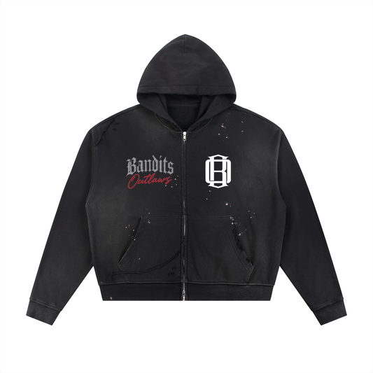 big baby Sun Fade Frayed Raw Edge Fleece Zip Hoodie