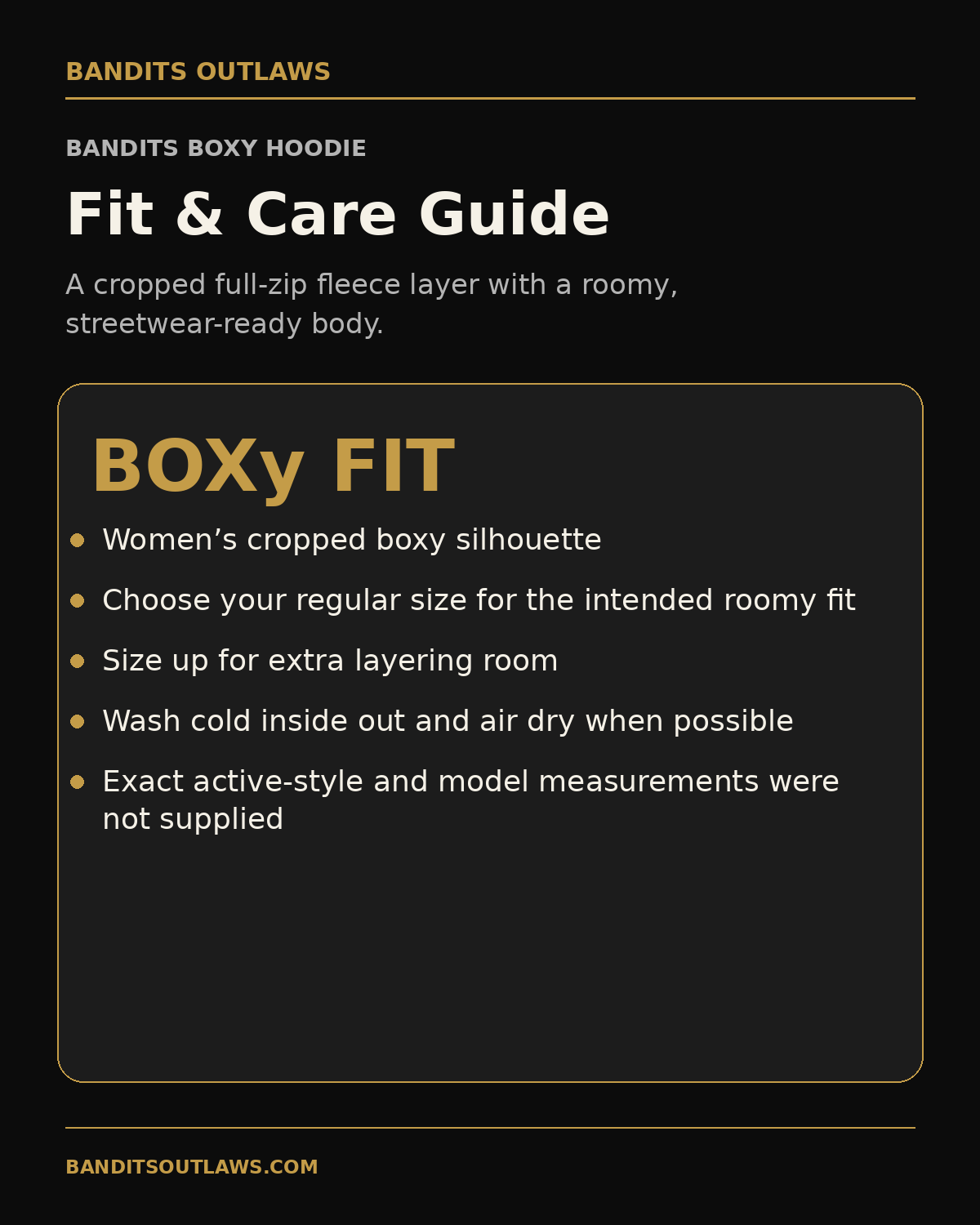 Bandits Boxy Fleece Hoodie fit and care guide