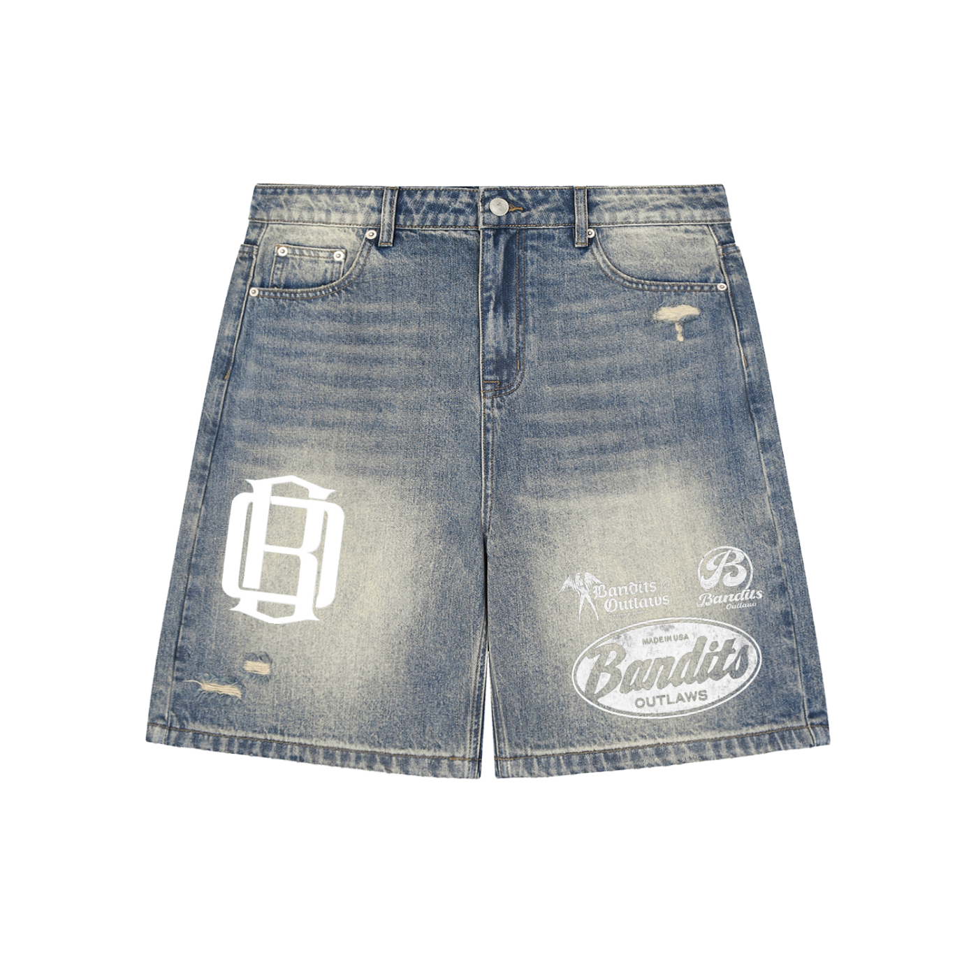 Faded Distressed Baggy Denim Shorts