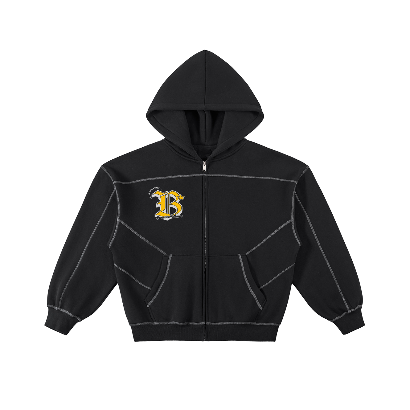 Contrast-Stitched Boxy Fleece Zip Hoodie bandits